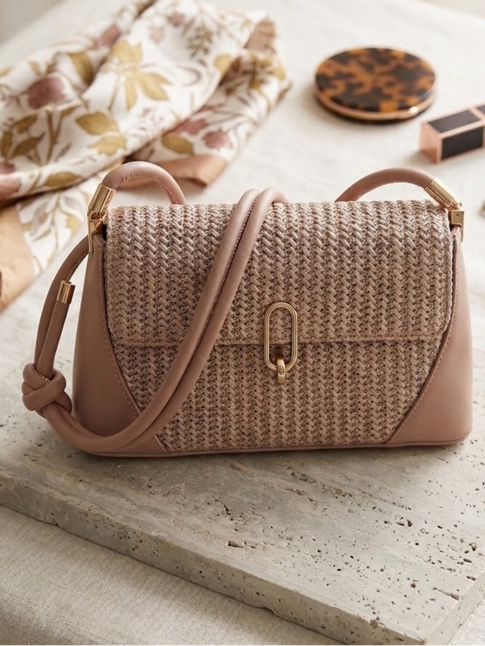 Miztique Woven Textured Crossbody Bag in Neutral/Blush